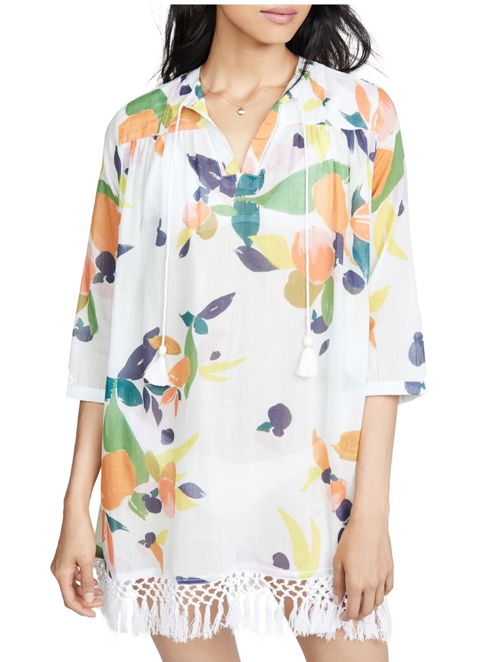 Roberta Roller Rabbit Serafina Tunic Cover-Up Kurta Dress with Fringe Sz XS